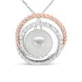 14K Rose and White Gold 3/8 Cttw Pave Diamond and 9mm Round Pearl Spiral Openwork 18" Pendant Necklace- (H-I Color, VS1-VS2
