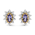 14K Yellow Gold 1/4 Cttw Diamond and Blue Purple Tanzanite Sunburst Halo Stud Earrings (K-L Color, I1-I2 Clarity)