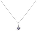 10K White Gold Blue Purple Tanzanite and Diamond Accent Cushion Drop Pendant Necklace - 18" Inches