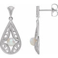 14K White Gold Cultured White Freshwater Pearl Vintage-Inspired Earrings