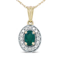 14K Yellow Gold 6x4mm Emerald and 1/5 Cttw Round Diamond Halo Pendant 18" Necklace - (H-I Color, SI1-SI2 Clarity)