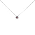 14K White Gold Red Ruby and 1/3 Cttw Diamond Halo Pendant Necklace