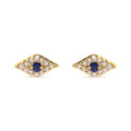 10K Yellow Gold Blue Sapphire and Diamond Accent Evil Eye Stud Earring (H-I Color, I1-I2 Clarity)