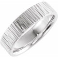 14K White Gold 6 mm Tree Bark-Inspired Comfort-Fit Flat Band Size 10