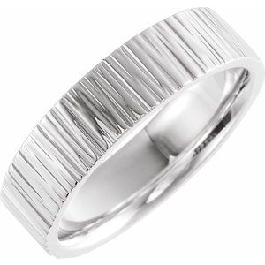 14K White Gold 6 mm Tree Bark-Inspired Comfort-Fit Flat Band Size 10