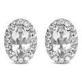 10K White Gold 5x3 MM Oval Cut Birthstone and Diamond Halo Stud Earrings (I-J Color, I1-I2 Clarity)