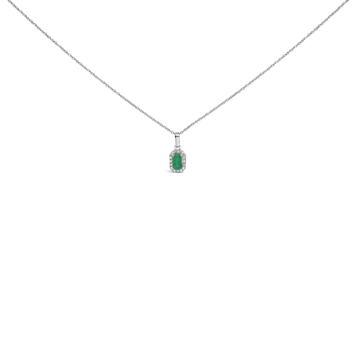 10K White Gold 5x3mm Gemstone and Diamond Accent Halo Octagonal Shape 18" Pendant Necklace (I-J Color, I1-I2 Clarity)