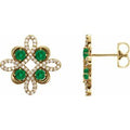 14K Yellow Gold Natural Emerald & 1/4 CTW Natural Diamond Earrings