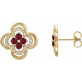 14K Yellow Gold Natural Ruby & 1/5 CTW Natural Diamond Clover Earrings