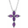 14K White Gold Natural Amethyst Cross 16-18" Necklace