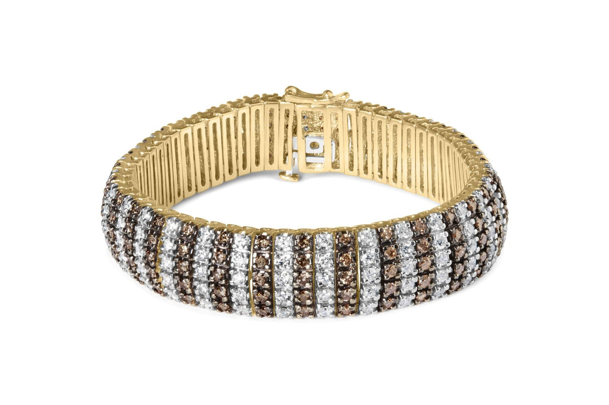10K Yellow Gold 10 CTW 1/3 Cttw Alternating Coco Color and White Diamond 5 Row Tennis Bracelet (Brown/H-I Color, SI1-SI2