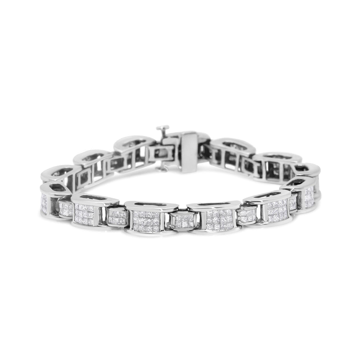 14K White Gold 5.0 Cttw Princess Cut Diamond Invisible Set Alternating Size D Shaped Links Tennis Bracelet (H-I Color, SI2-I1