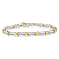 Two-Tone 10K Yellow Gold over .925 Sterling Silver 1.0 Cttw Diamond Channel Set Tapered & X-Link 7" Tennis Bracelet (H-I