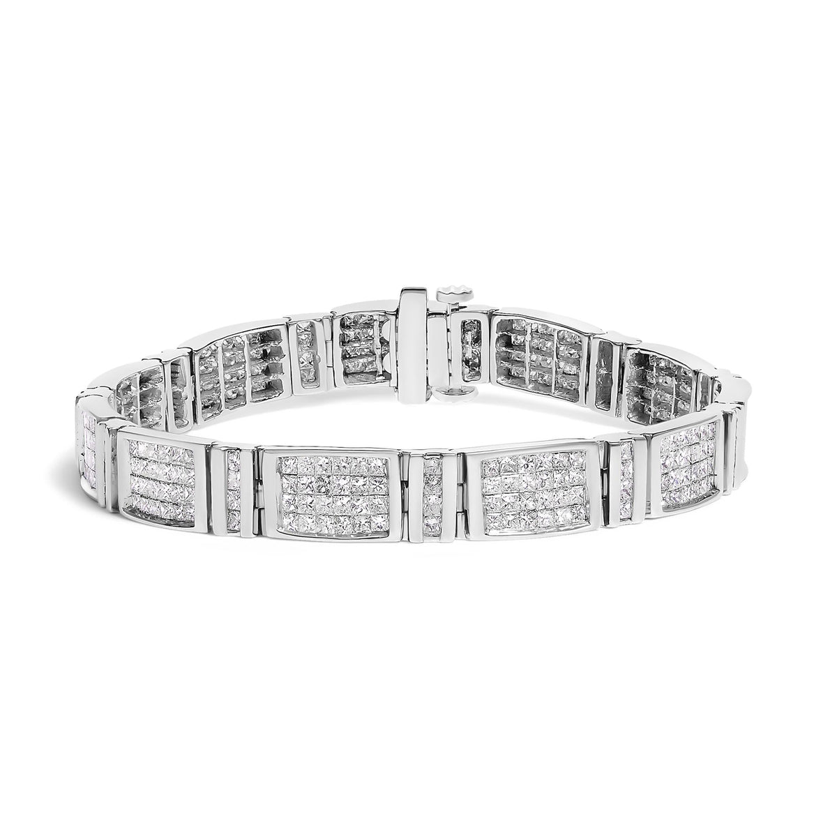 14K White Gold 7.0 Cttw Princess Cut Diamond 7" Alternating Vertical and Horizontal Rectangular Link Tennis Bracelet (H-I