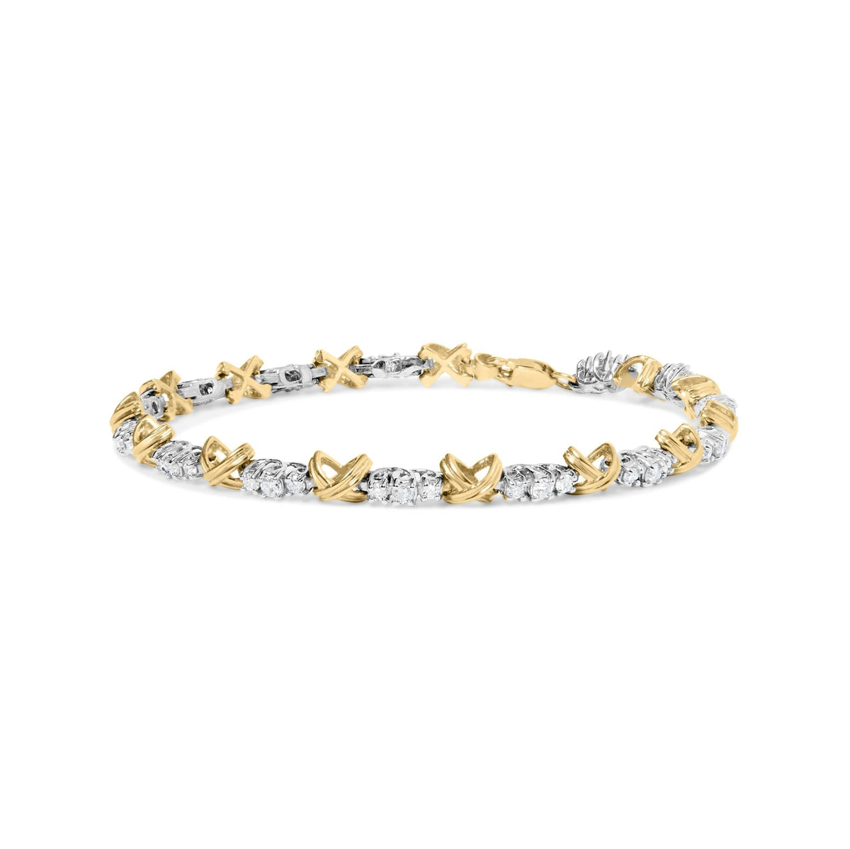 10K Two-Tone Gold 1.00 Cttw Diamond X-Link Link Bracelet
