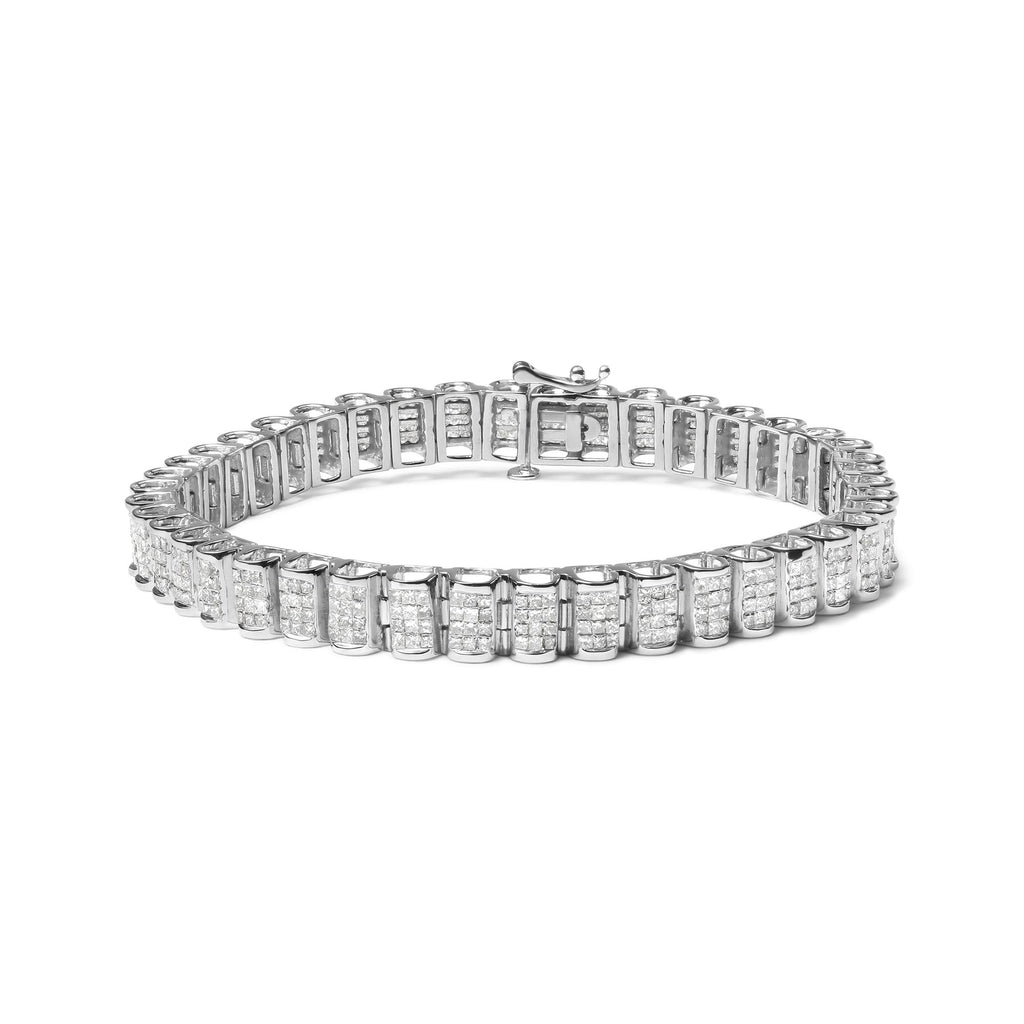 14K Gold 5.00 Cttw Square Princess Cut White Diamond Rectangular Invisible Set Link Tennis Bracelet (H-I Color, SI2-I1