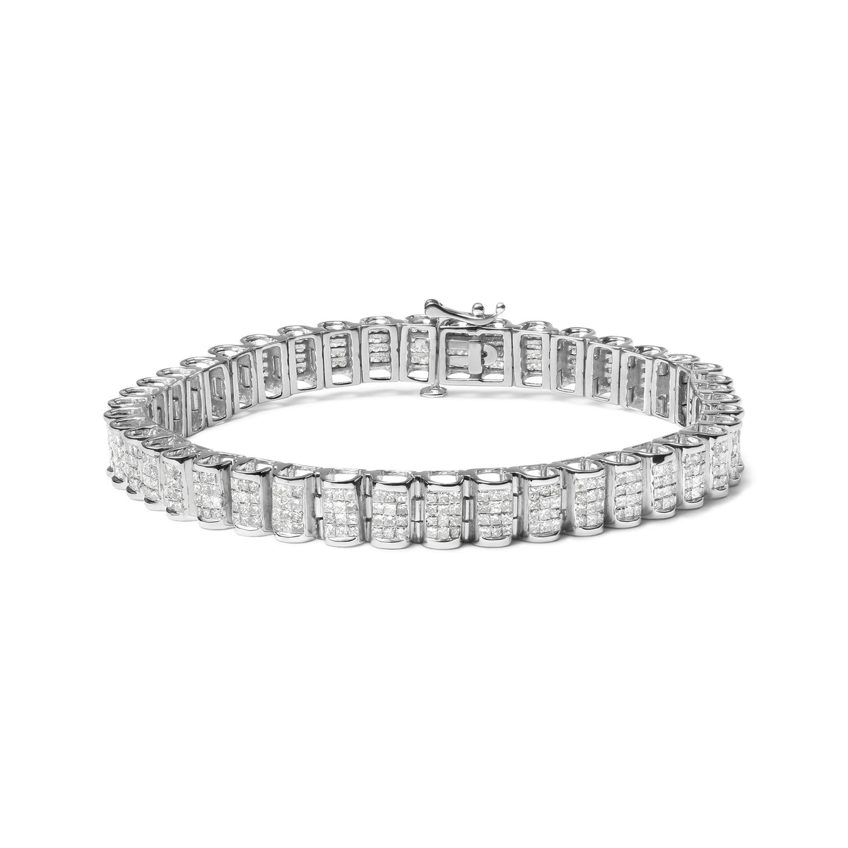 14K Gold 5.00 Cttw Square Princess Cut White Diamond Rectangular Invisible Set Link Tennis Bracelet (H-I Color, SI2-I1