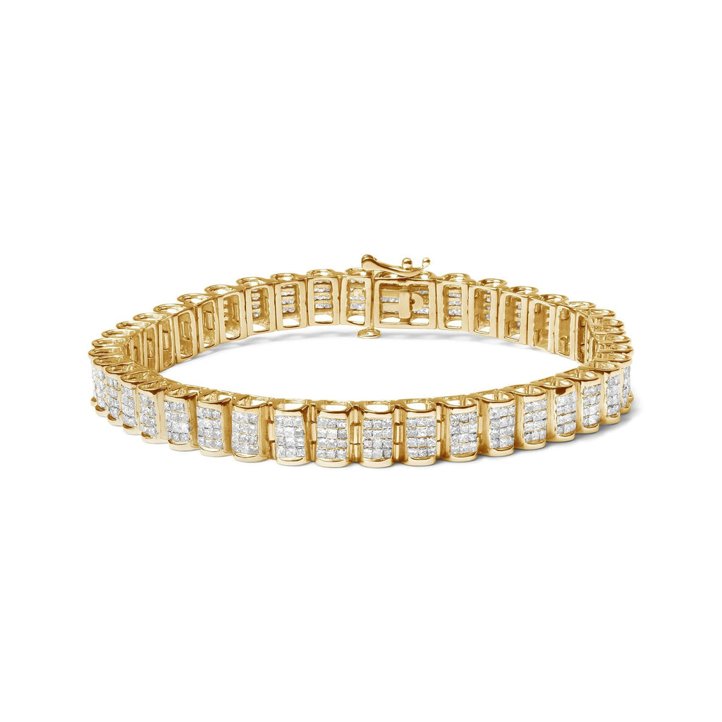 14K Gold 5.00 Cttw Square Princess Cut White Diamond Rectangular Invisible Set Link Tennis Bracelet (H-I Color, SI2-I1