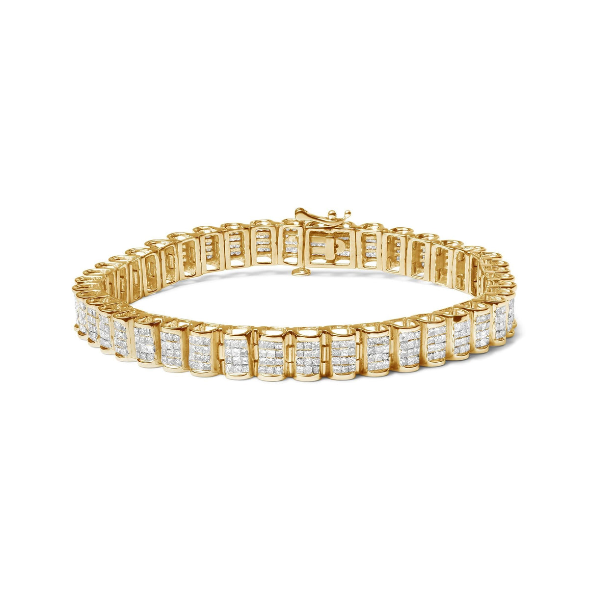 14K Gold 5.00 Cttw Square Princess Cut White Diamond Rectangular Invisible Set Link Tennis Bracelet (H-I Color, SI2-I1