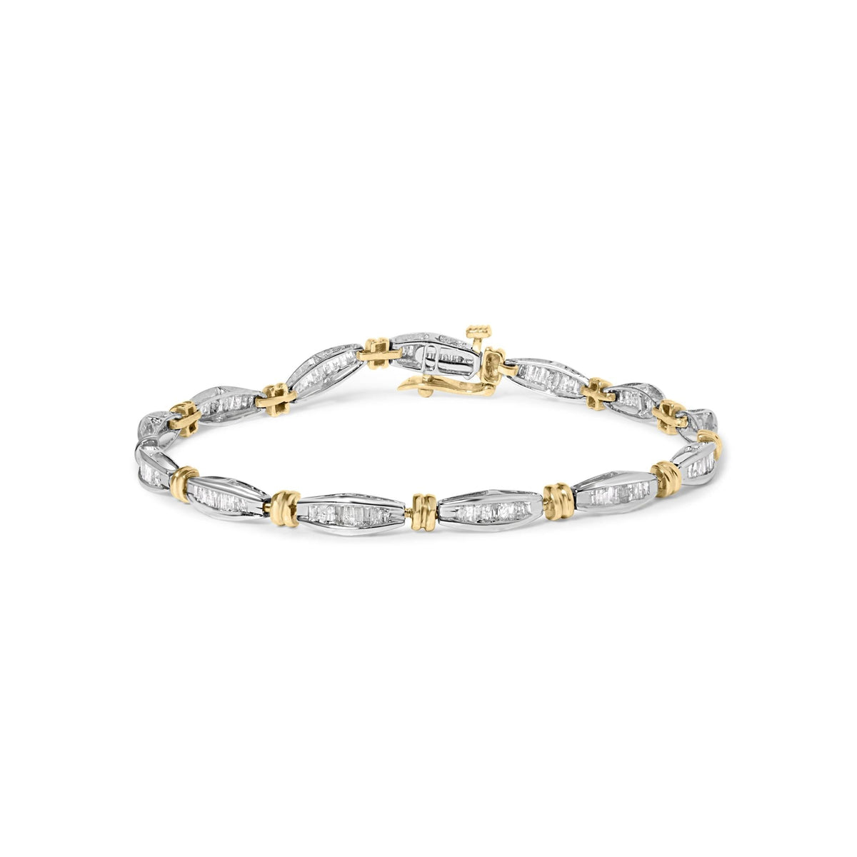 10K Two-Tone Gold 2.0 Cttw Baguette Diamond Channel Link Bracelet