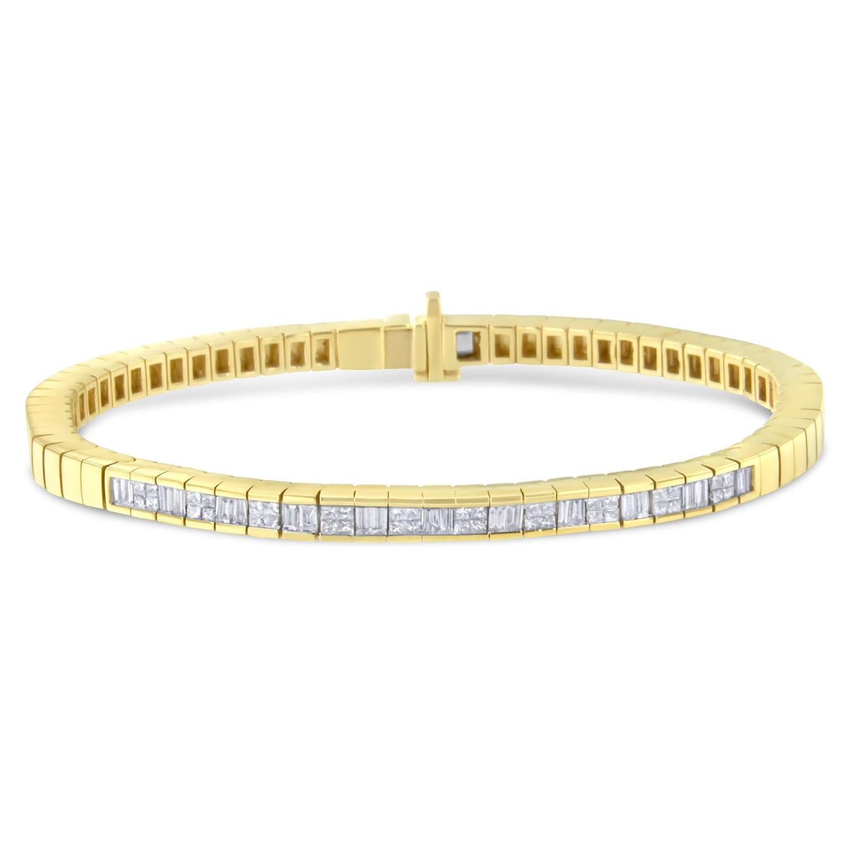 14K Yellow Gold 1-1/10 Cttw Princess & Baguette Cut Diamond 7" Alternating Stone Eternity Tennis Bracelet (G-H Color, VS1-VS2