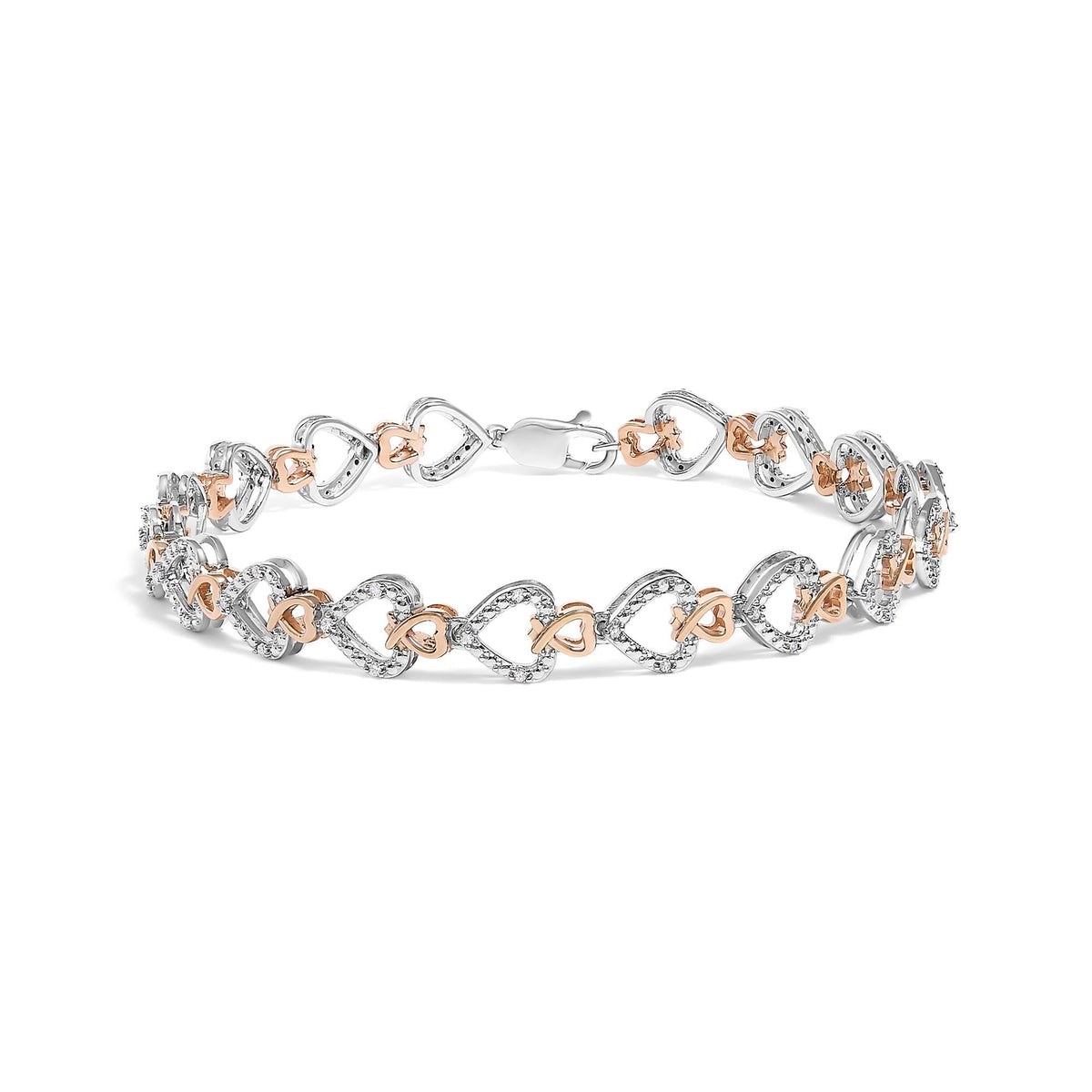 10K Rose and White Gold 1/4 Cttw Diamond Infinity Loop and Swirl Link Bracelet