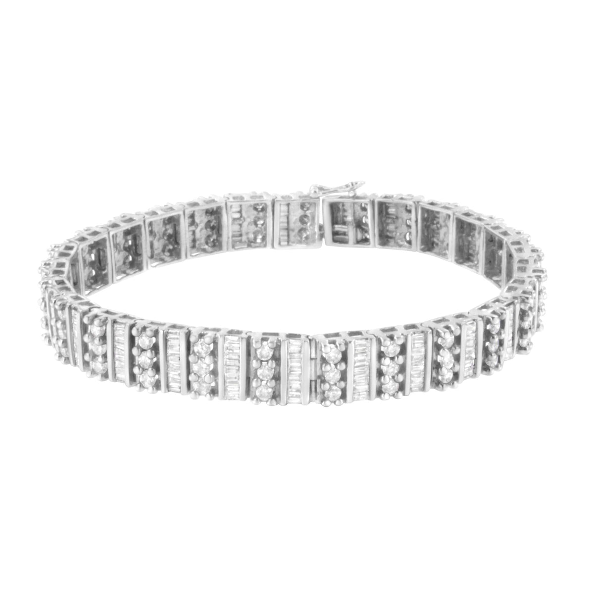 14K White Gold 4 7/8 cttw Baguette & Round Brilliant-Cut Diamond Channel- & Prong-Set Tennis Bracelet (I-J Color, I1-I2