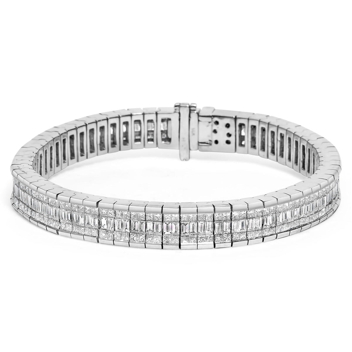 14K White Gold 7 7/8 Cttw Princess and Baguette Diamond Eternity Line Tennis Bracelet (G-H Color, SI1-SI2 Clarity) - 7"