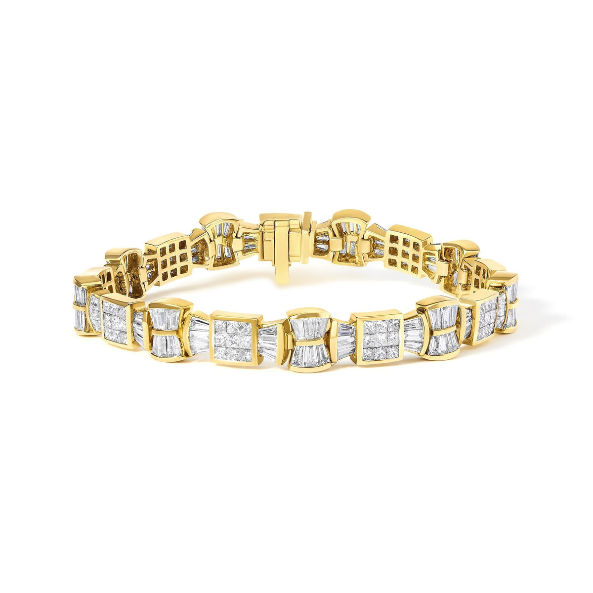 14K Yellow Gold 9 7/8 Cttw Princess and Baguette Diamond Bow and Box Link Tennis Bracelet (G-H Color, VS1-VS2 Clarity) - 7"