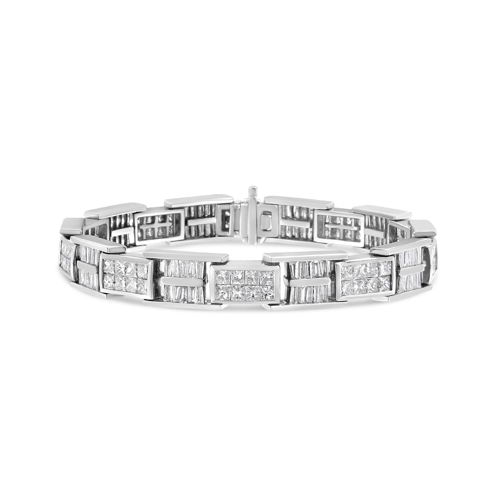 14K White Gold 10 5/8 Cttw Diamond Panel Link Bracelet - 7" Inches
