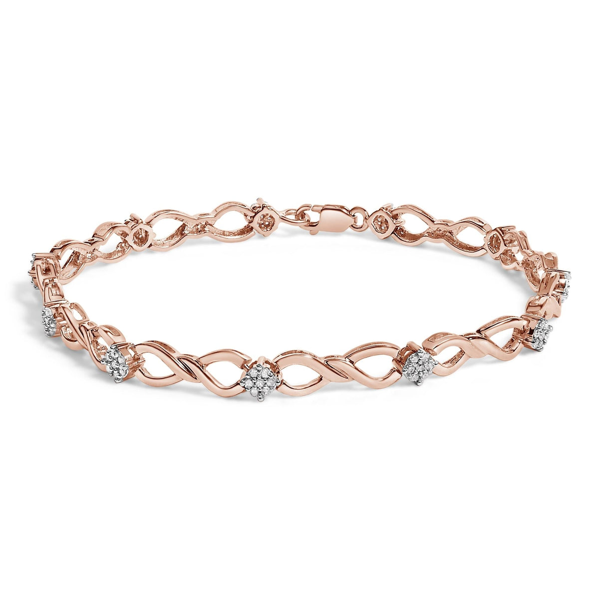 10K Rose Gold Plated .925 Sterling Silver 1/2 Cttw Diamond Infinity Link Tennis Bracelet (H-I Color, I2-I3 Clarity) -7”