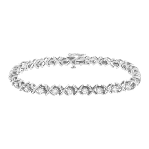 .925 Sterling Silver 1 cttw Brilliant Round-Cut Diamond "X" Link Bracelet - Size 7"