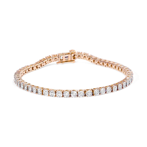.925 Sterling Silver 1.0 Cttw Miracle-Set Diamond Round Faceted Bezel Tennis Bracelet (I-J Color, I3 Clarity)