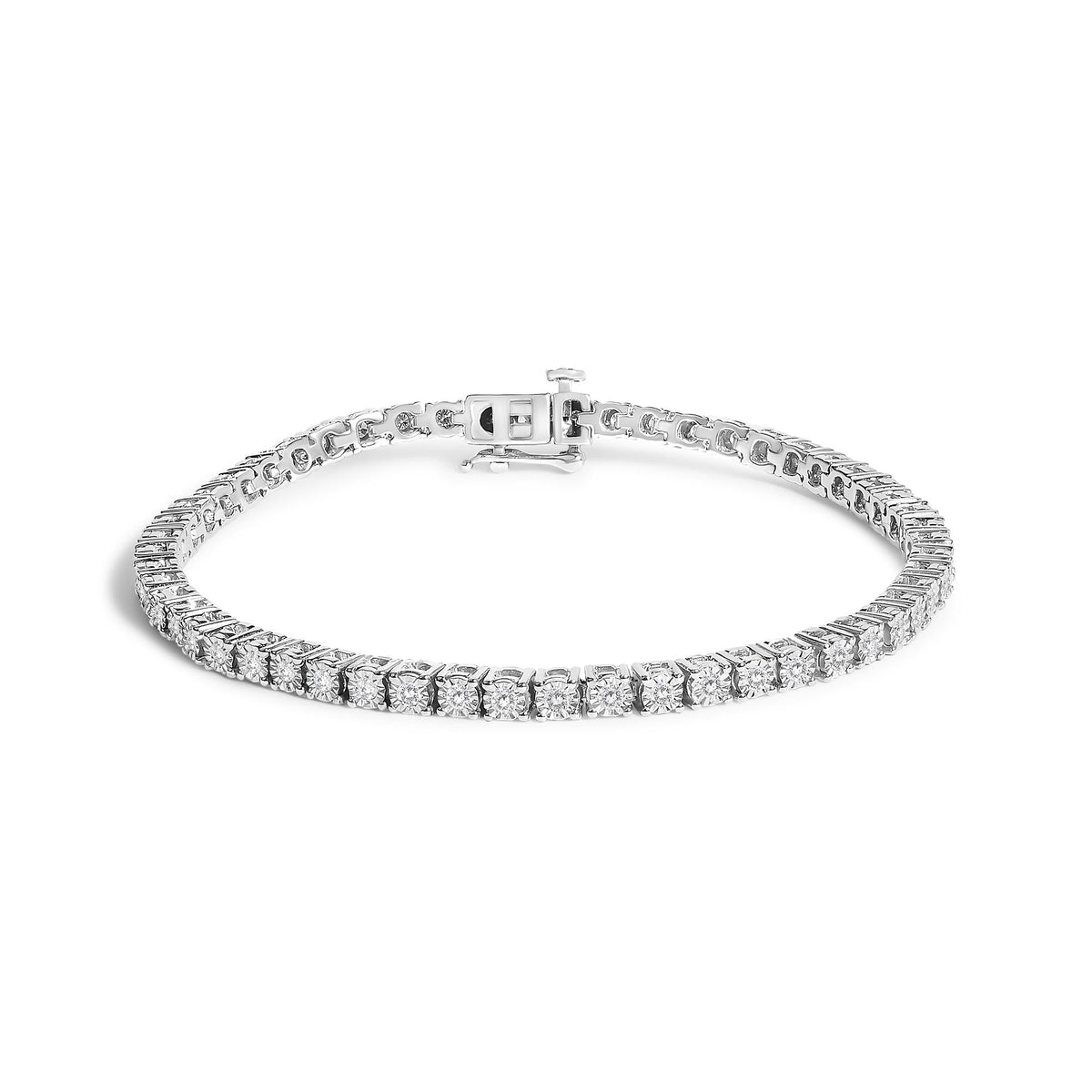 14K White Gold 3.0 Cttw Lab Grown Diamond Illusion-Set Miracle Plate Tennis Bracelet (F-G Color, VS1-VS2 Clarity) - Size