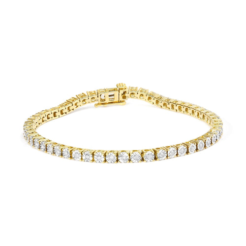 .925 Sterling Silver 1.0 Cttw Miracle-Set Diamond Round Faceted Bezel Tennis Bracelet (I-J Color, I3 Clarity)