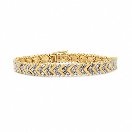 .925 Sterling Silver 1/6 Cttw Round-Cut Diamond Chevron Wave 7.25" Link Bracelet (I-J Color, I3 Clarity)