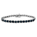 .925 Sterling Silver 1/10 Cttw Miracle-Set Treated Blue Color Diamond Miracle Plate "S" Link Tennis Bracelet (Blue Color, I2