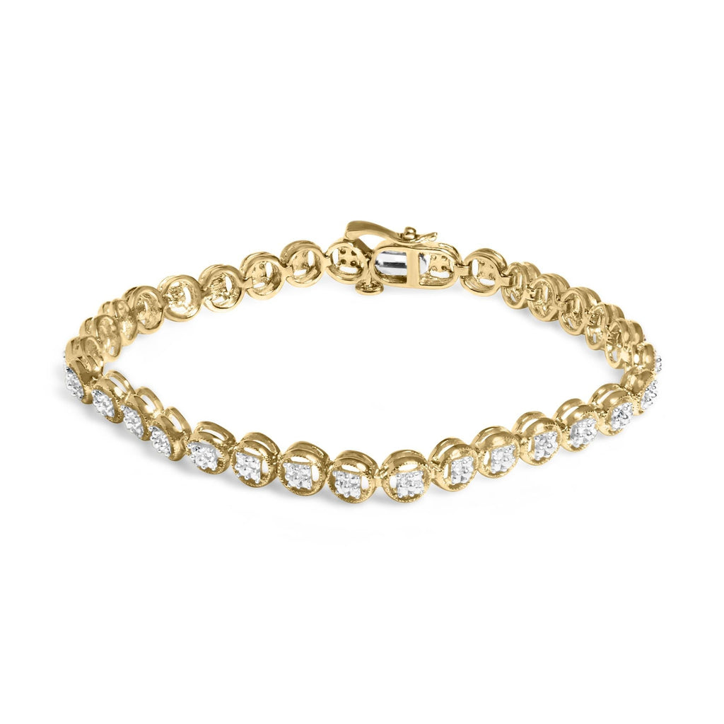 .925 Sterling Silver 1/10 Cttw Diamond Open Circle Beaded Wheel Link Tennis Bracelet (I-J Color, I3 Clarity) - 7.25"