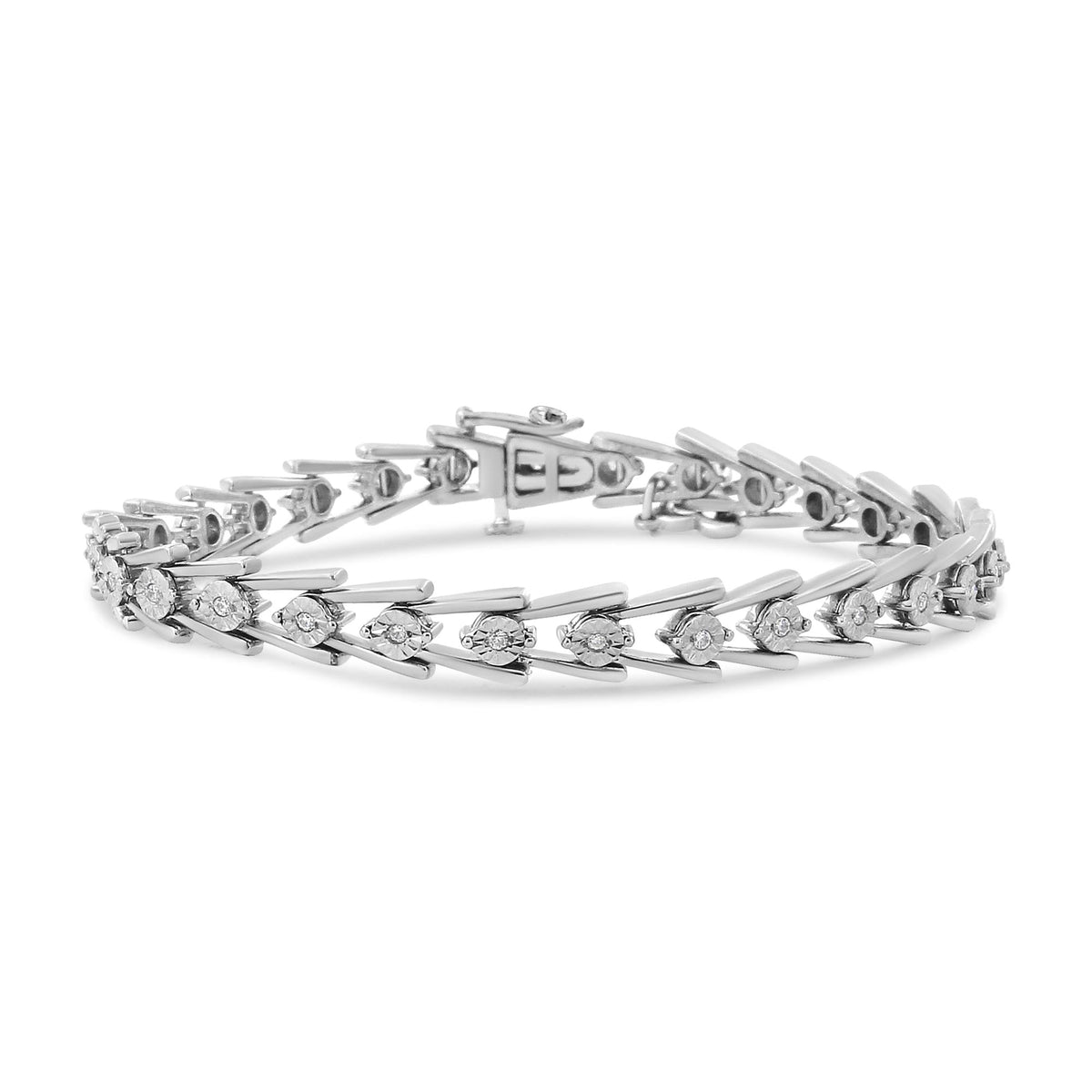 .925 Sterling Silver Diamond Miracle-Set Double Swoosh Milgrain Style Tennis Bracelet (1/2 cttw, I-J Color, I3 Clarity)