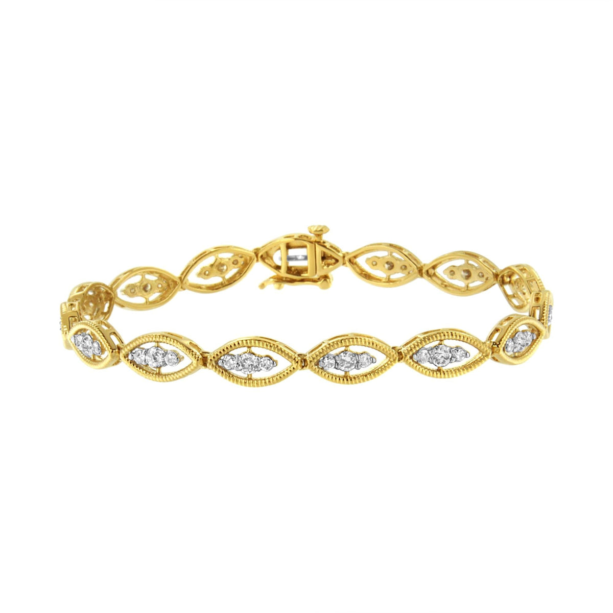 10K Yellow Gold Plated .925 Sterling Silver 1 cttw Prong Set Round-Cut Diamond Link Bracelet (J-K Color, I1-I2 Clarity)