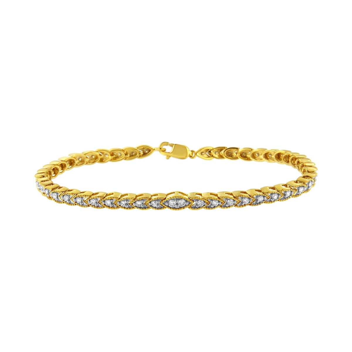 10K Yellow Gold Plated .925 Sterling Silver 1 cttw Prong-Set Diamond Pear Shape Link Bracelet (I-J Color, I1-I2 Clarity)