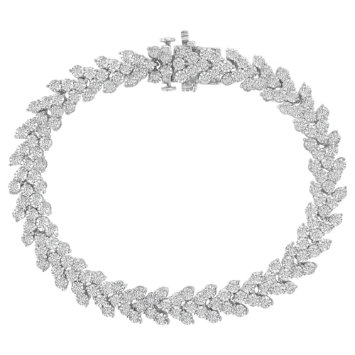 Pulsera de eslabones con corona de laurel y diamantes engastados en ilusión de plata de ley .925, 2.00 Cttw (color I-J, pureza I3) - 7,25"