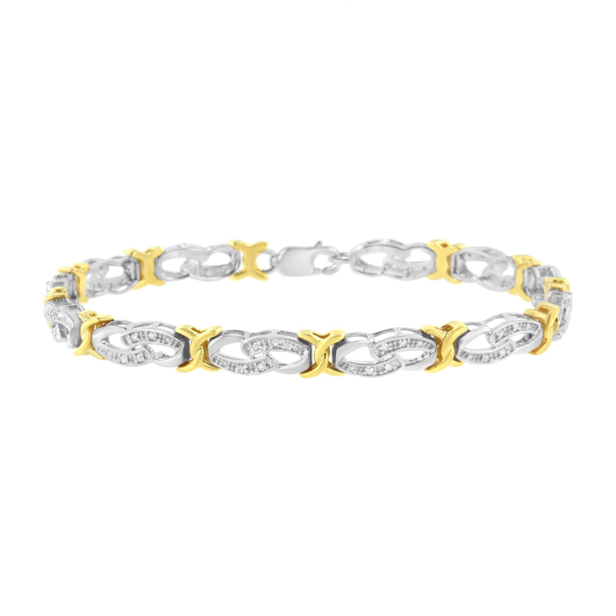 10k Yellow Gold Plated Sterling Silver 1/4 cttw Diamond Infinity and X Link Bracelet - Size 7.25"