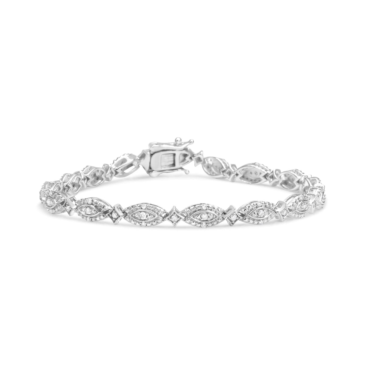 .925 Sterling Silver 1/2 Cttw Diamond Alternating Marquise and Starburst Shaped Link Bracelet (I-J Color, I2-I3 Clarity)