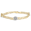 14K Yellow Gold 5/8 Cttw Diamond Cluster Curb Chain Bracelet