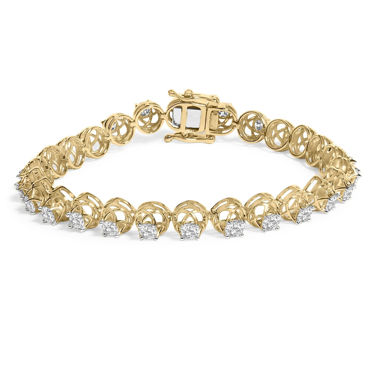 14K Yellow Gold Plated .925 Sterling Silver 3 9/10 Cttw Diamond Buttercup Style Tennis Bracelet