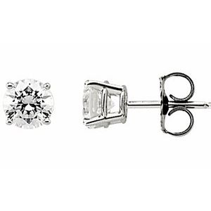 14K White Gold 6 mm Round Imitation White Cubic Zirconia  Stud Earrings
