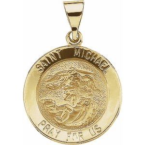 14K Yellow Gold 22x22 mm Round Hollow St. Michael Medal