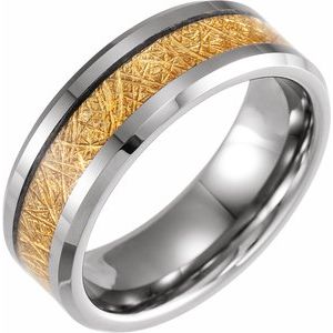 Tungsten 8 mm Beveled-Edge Imitation Gold Meteorite Inlay Comfort-Fit Flat Band Size 13