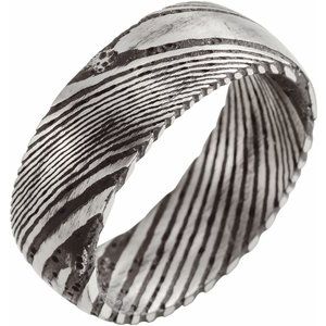 Damascus Steel 8 mm Comfort-Fit Half Round Band Size 13